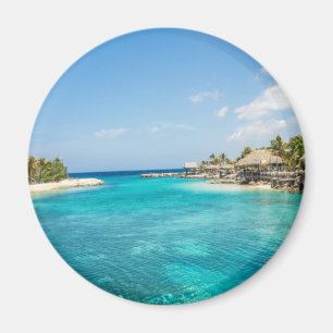 Aimant Superbe plage tropicale Bleue avec des huttes de c