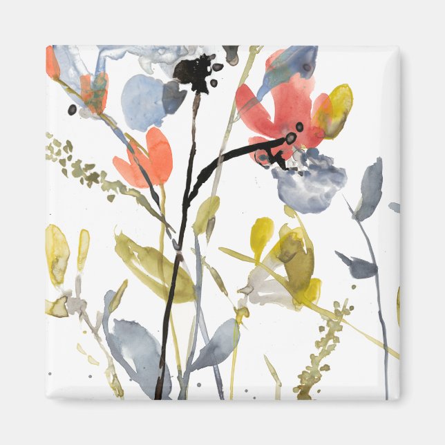 Aimant Superposition de fleurs - Aquarelle Fleurs et tige (Devant)