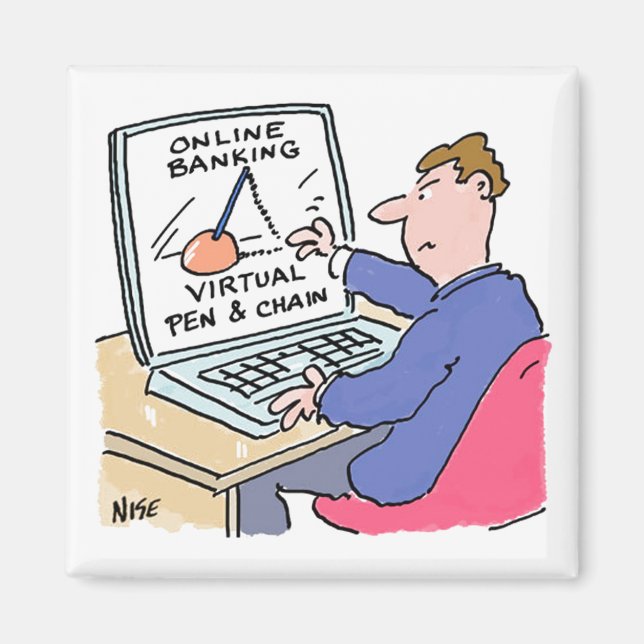 Aimant Sur Computer Online Banking Drôle Cartoon (Devant)