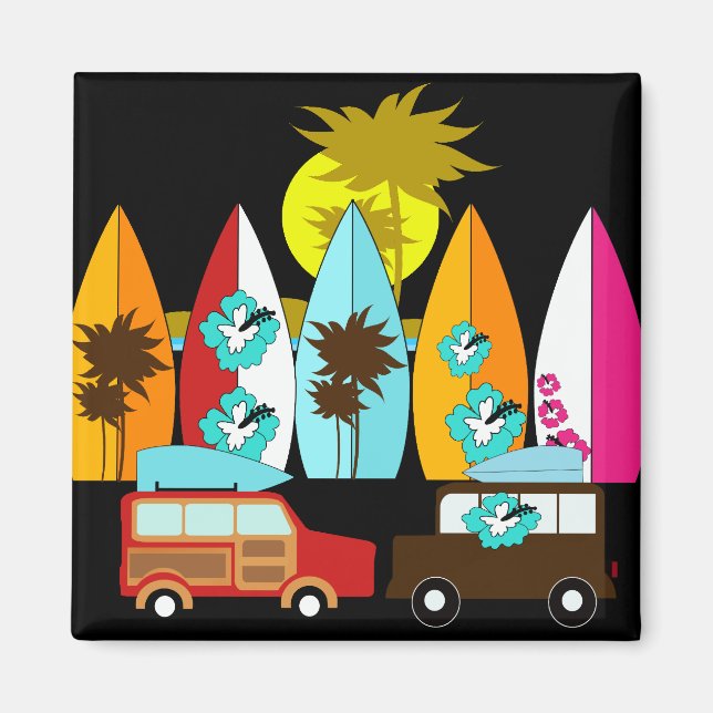 Aimant Surfboards Beach Bum Surf Surfer Hippie Vans (Devant)