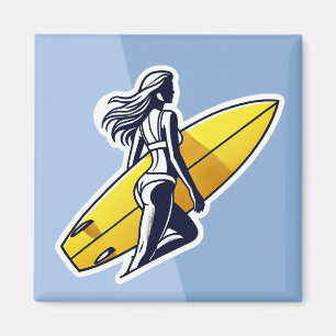 Aimant Surfer fille avec Surf Jaune