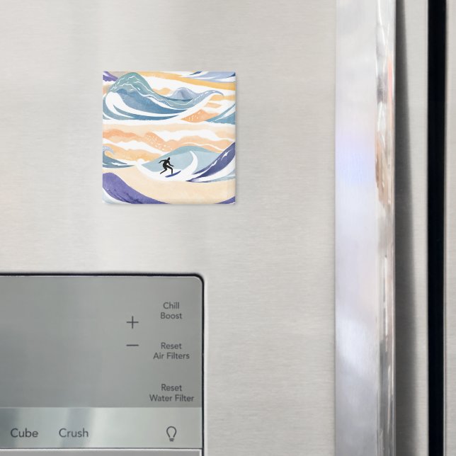 Aimant Surfer sur la vague | Aquarelle contemporaine (In situ (réfrigérateur))