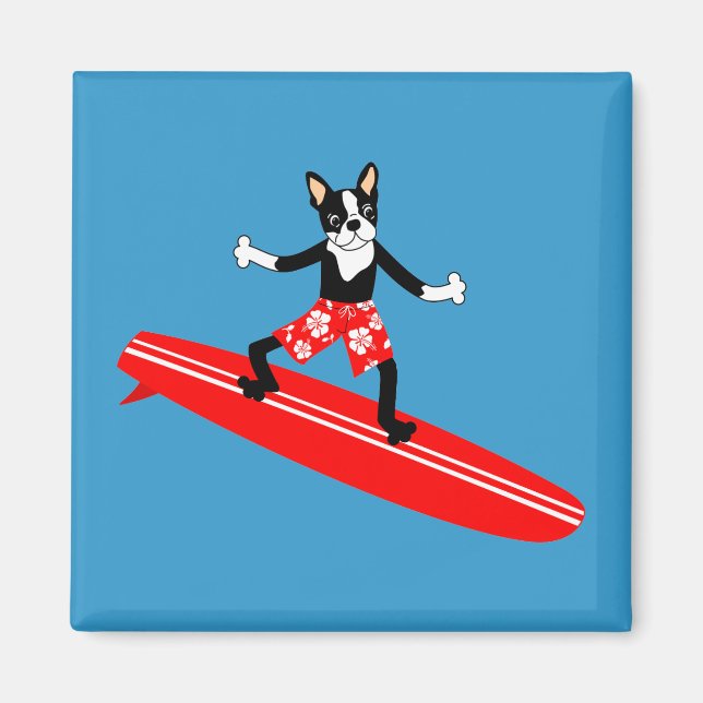 Aimant Surfeur long-bord Boston Terrier (Devant)