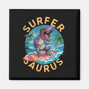 Aimant Surfeur Saurus T-rex Dinosaures Surfant Cavalier D