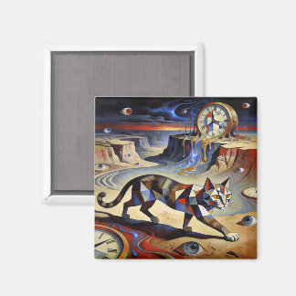 Aimant Surreal Cat Melting Clocks Dali Picasso Inspired