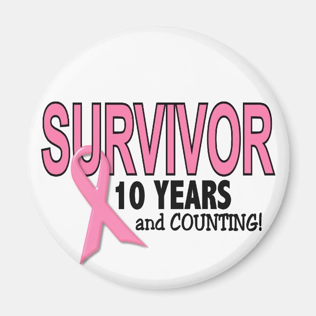 Aimant SURVIVANT DU CANCER DU SEIN 10 ans et dénombrement (Devant)