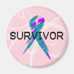Aimant Survivant rose, bleu et rose de ruban