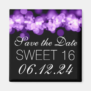 Aimant Sweet 16 Anniversaire de fête Purple Bokeh lumière
