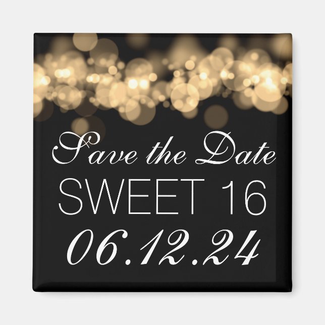 Aimant Sweet 16 Anniversaire Gold Bokeh Lumières (Devant)