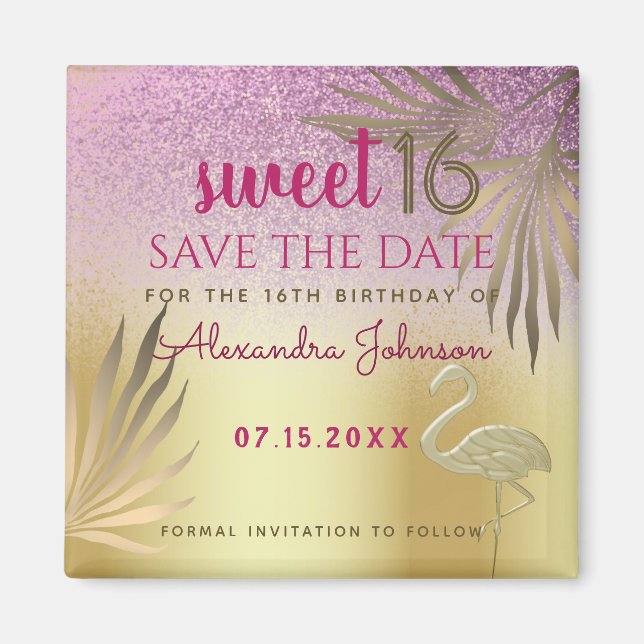 Aimant Sweet 16 Anniversaire Save The Date (Devant)