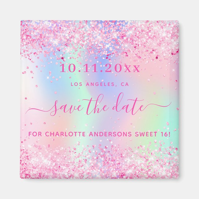 Aimant Sweet 16 parties scintillant rose pâle enregistrer (Devant)