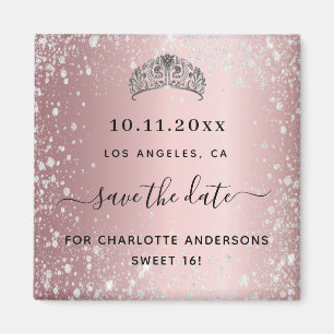 Aimant Sweet 16 parties scintillant rose pâle tiara enreg
