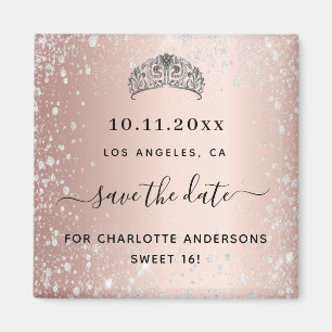 Aimant Sweet 16 rose or parties scintillant tiara enregis