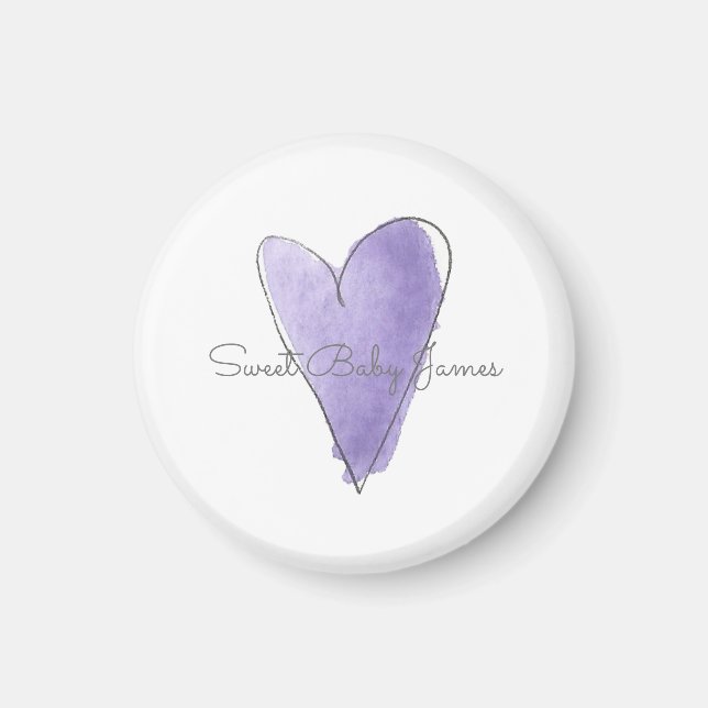 Aimant Sweet Baby Name Aquarelle Bleu pourpre Coeur Amour (Devant)
