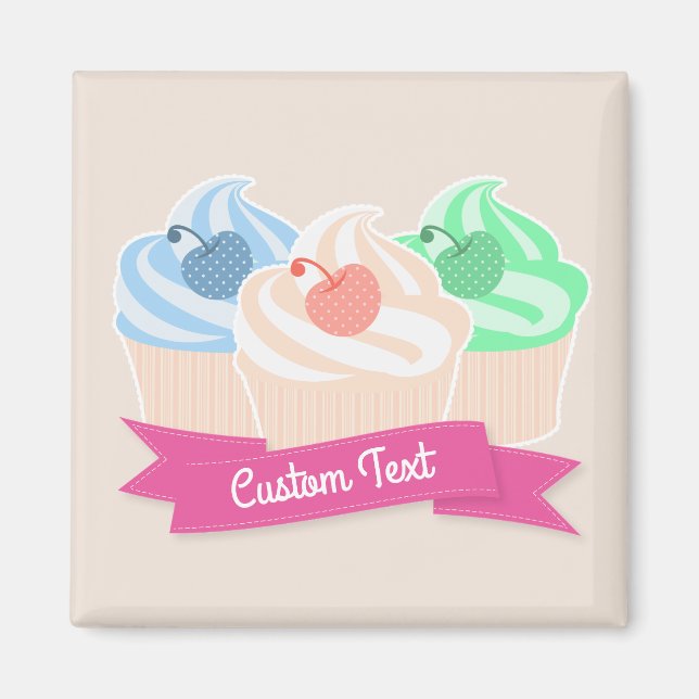 Aimant Sweet Cupcake Trio Texte personnalisé (Devant)