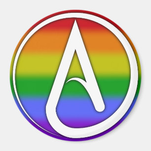 Aimant Symbole athée blanc sur arc-en-ciel