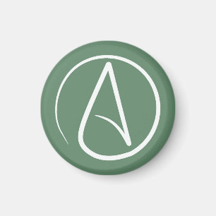 Aimant Symbole athée : blanc sur vert sauge