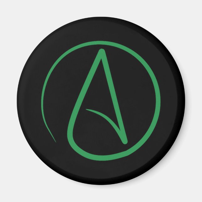 Aimant Symbole athée : Vert sur noir (Devant)