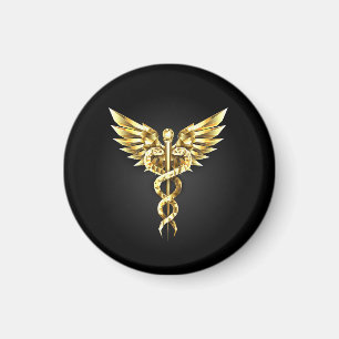 Aimant Symbole caducee polygonale en or