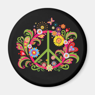 Aimant SYMBOLE DE LA PAIX Florale EN NOIR
