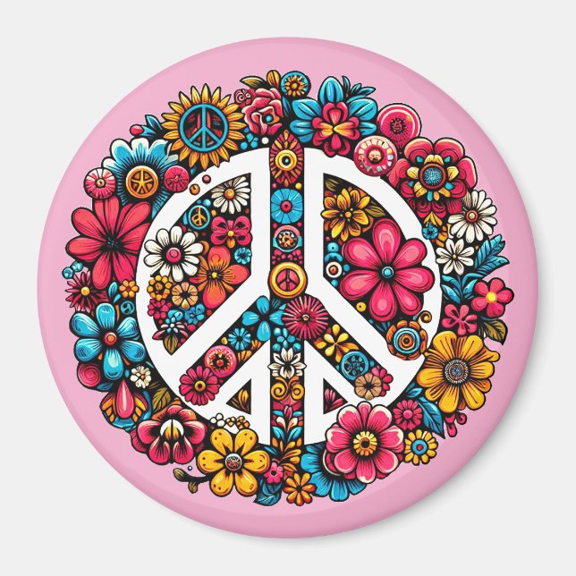 Aimant symbole de paix floral couleur illustration art (Devant)
