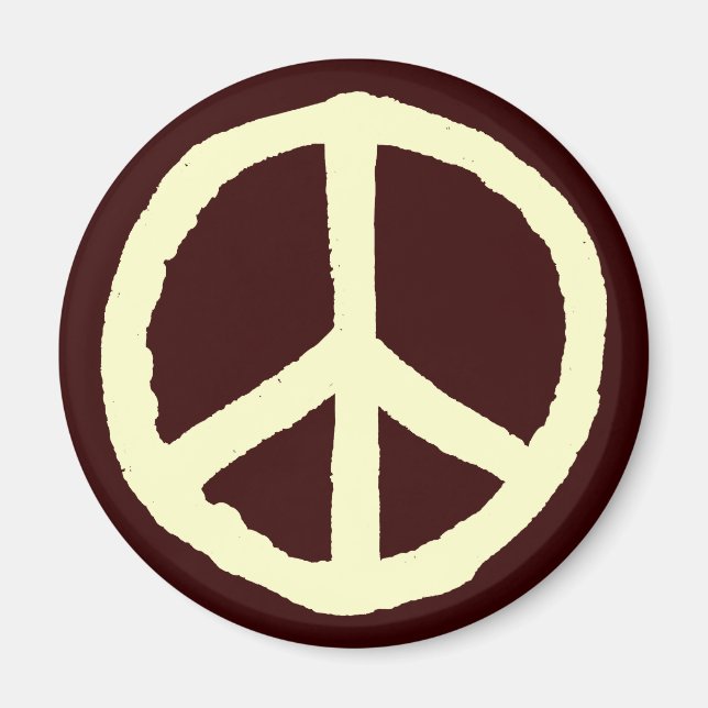 Aimant Symbole de paix rude - Crème sur Brown foncé (Devant)