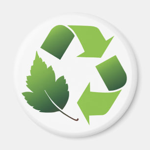 AIMANT SYMBOLE DE RECYCLE AVEC FEUILLE
