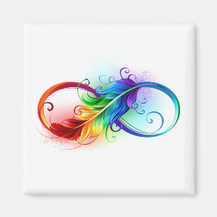 Aimant Symbole d'infini avec plume arc-en-ciel