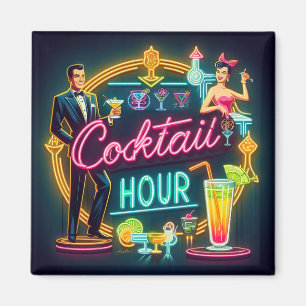 Aimant Symbole du néon du milieu du siècle Cocktail Hour 