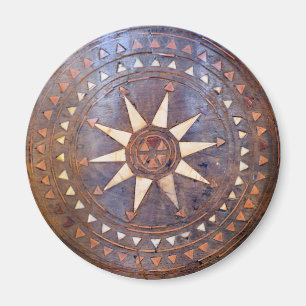 Aimant symbole grec ancien bois motif ethnique soleil scu