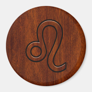 Aimant Symbole Leo Zodiac en bois de mahogany