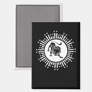 Aimant Symbole Lion Zodiaque Leo avec Étoiles Noir et Bla
