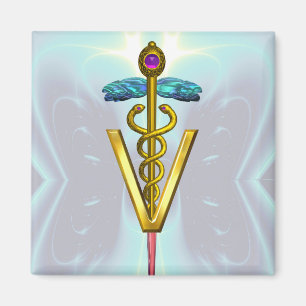 Aimant SYMBOLE VÉTÉRINAIRE DE CADUCE D'OR Bleu Turquois