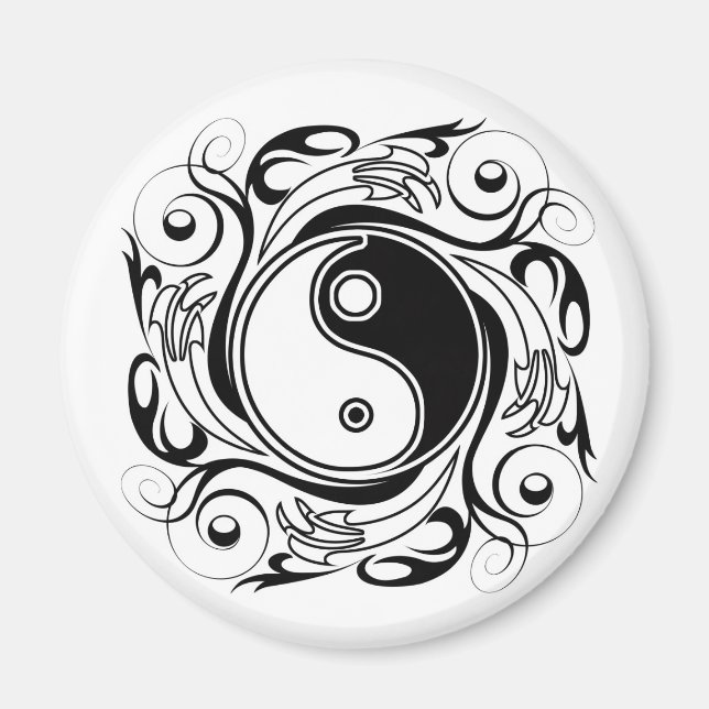 Aimant Symbole Yin et Yang Style tatouage noir et blanc (Devant)