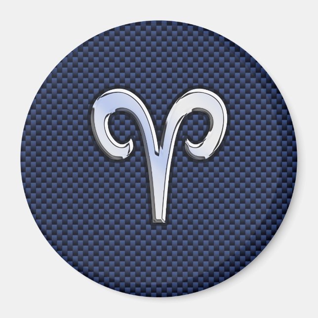 Aimant Symbole Zodiac Aries Marine bleu en fibre de carbo (Devant)