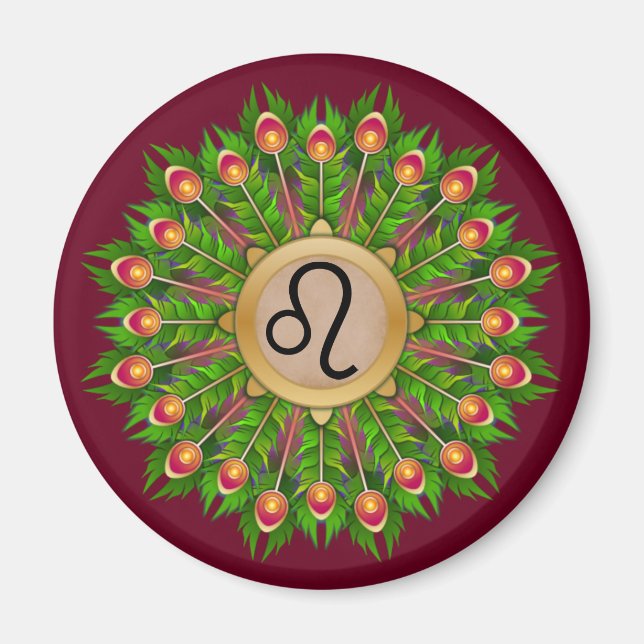 Aimant Symbole Zodiaque de plumes de paon Leo (Devant)