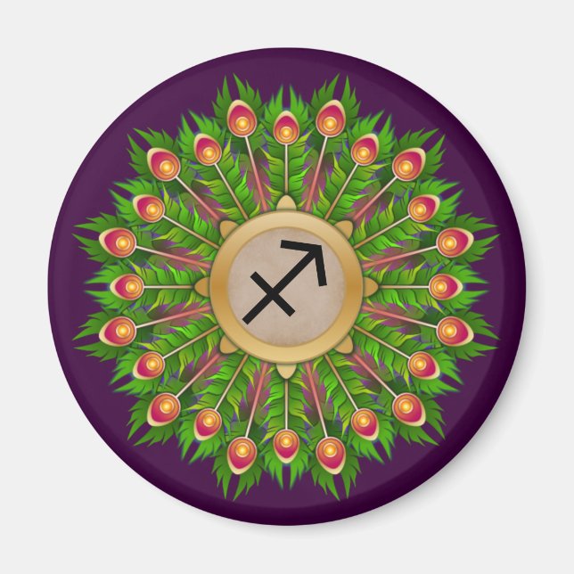 Aimant Symbole zodiaque de plumes de paon Sagittaire (Devant)