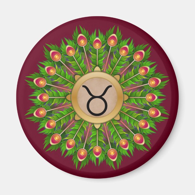 Aimant Symbole zodiaque de plumes de paon Taurus (Devant)
