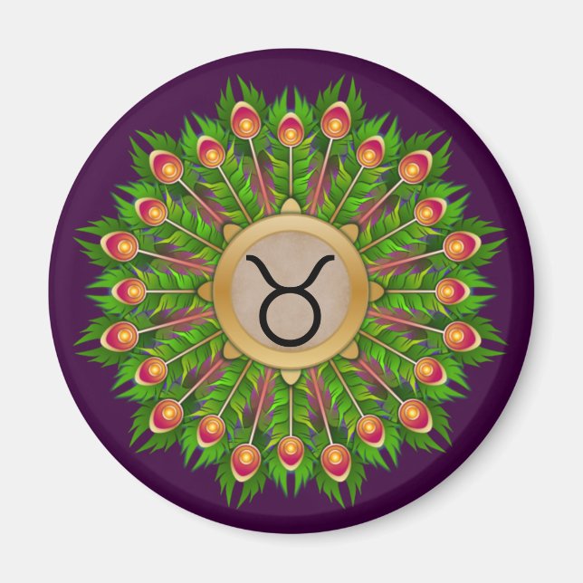 Aimant Symbole zodiaque de plumes de paon Taurus (Devant)