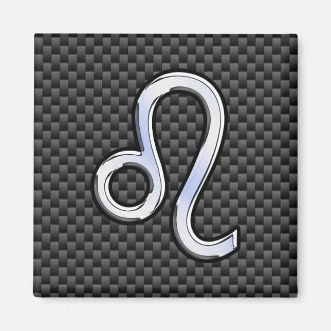 Aimant Symbole Zodiaque Leo Argent Fibre Carbone Charbon (Devant)