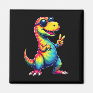 Aimant T-rex dinosaure Hippie Tie Dye Signe de la paix 