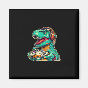 Aimant T-rex jeu avec casque drôle de dinosaure gamer gra