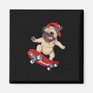 Aimant T Shirt Pug Skateboard Chien Drôle Skateur Planche