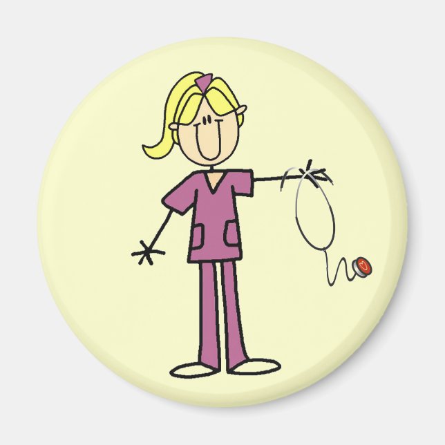 Aimant T-shirts Blond Female Stick Figure Nurse (Devant)