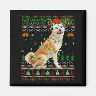 Aimant T-shirts de Noël laids de chien Akita Inu pour les