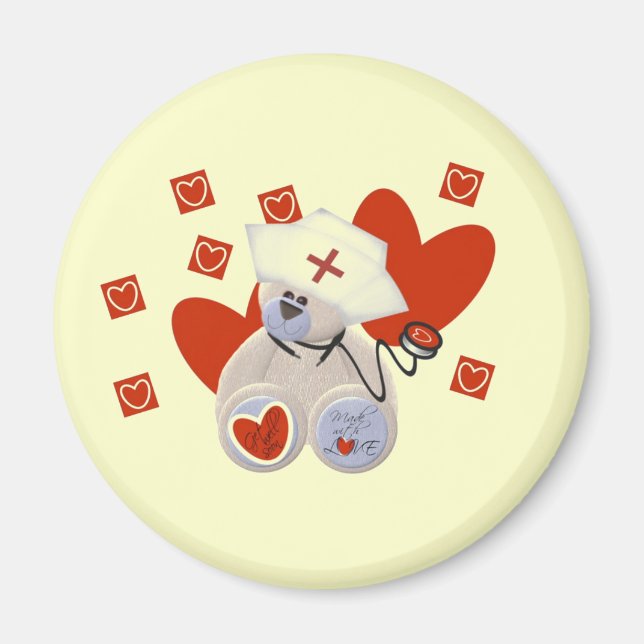 Aimant T-shirts et cadeaux d'amour d'infirmière d'ours de (Devant)