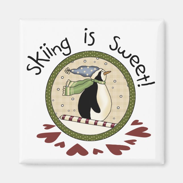Aimant T-shirts et cadeaux de vacances Skiing Penguin (Devant)