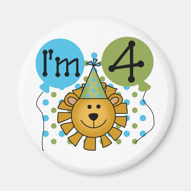 Aimant T-shirts et cadeaux Lion 4th Birthday (Devant)