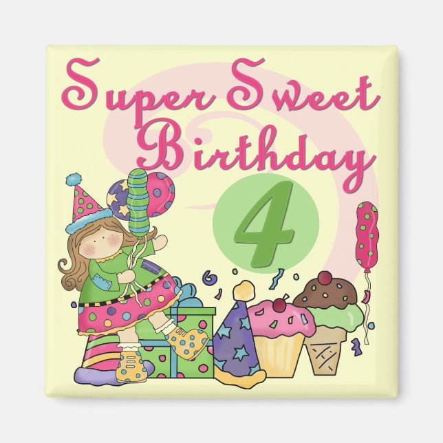 Aimant T-shirts et cadeaux Super Sweet 4e anniversaire (Devant)
