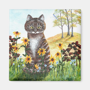 Aimant Tabby Chat Automne Paysage Feuille Créationarts